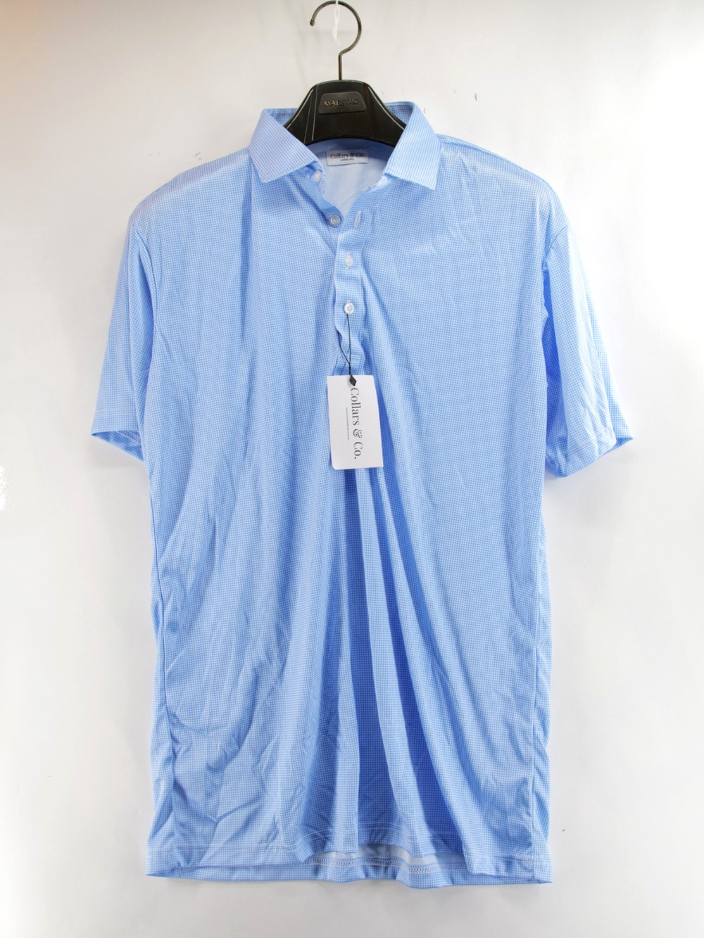 Collars and Co Dress Collar Polo Large Tall Houndstooth Short Sleeve Blue